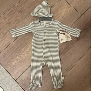 Snug Striped Baby Onesie with Hat